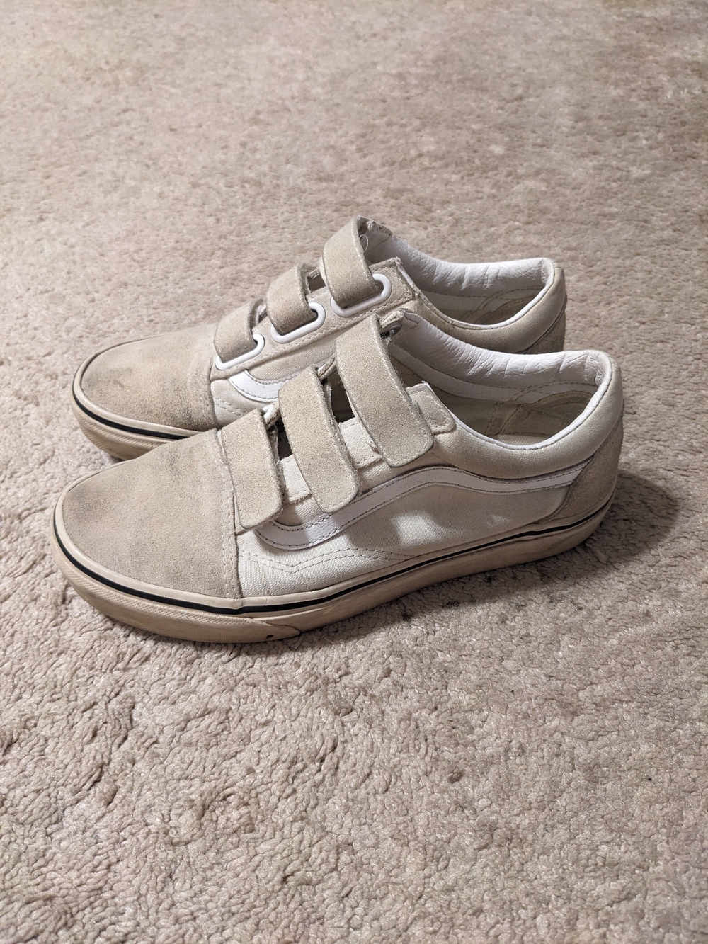 Vans Kids Cream and White Velcro Low-Top Sneakers